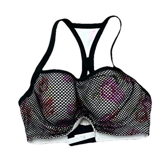 VSX Victoria’s Secret Sport Bra 34D Mesh Overlay Multicolor Padded Racerback - Picture 2 of 8